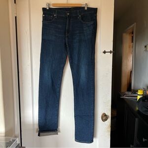Uniqlo Japanese Kaihara Dark Blue Jeans 33W x 34L Slim Straight Stretch